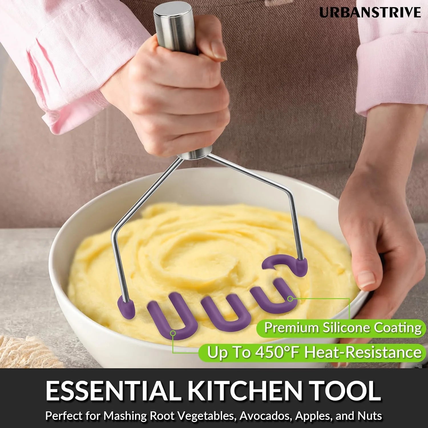 Silicone potato masher with stainless steel core J90741