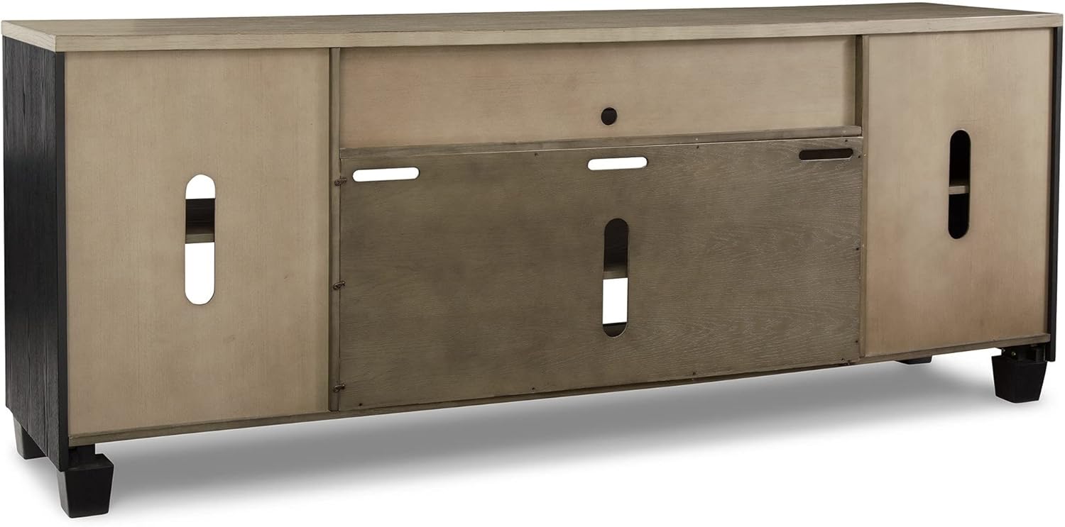 83 Inch TV Entertainment Media Console, 2 Door, Wood, Glass, Black and Brown M28354