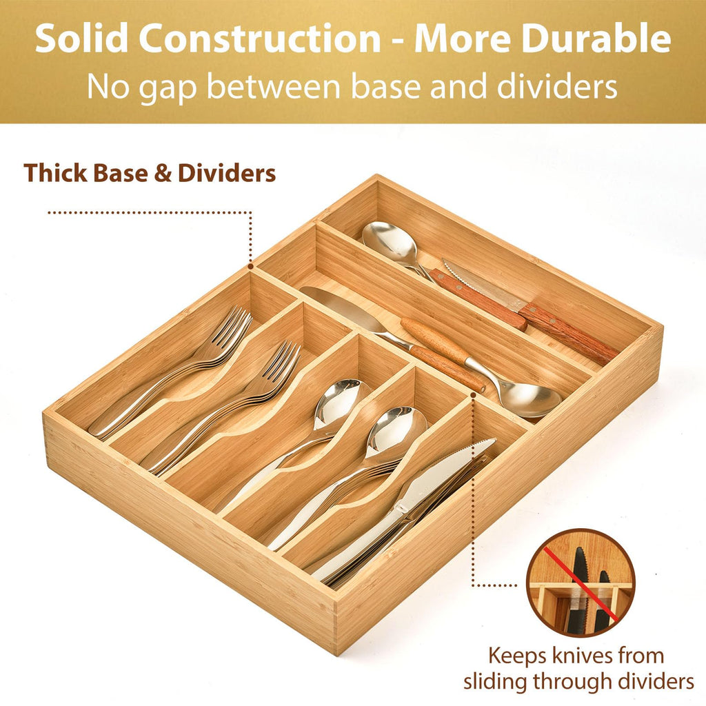 Bamboo Kitchen Organizer 7-Slot Utensil Tray for Drawers I250757