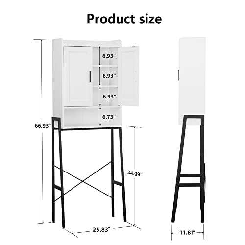 Over The Toilet Storage Cabinet, Wooden Bathroom Organizer with Double Door U3042