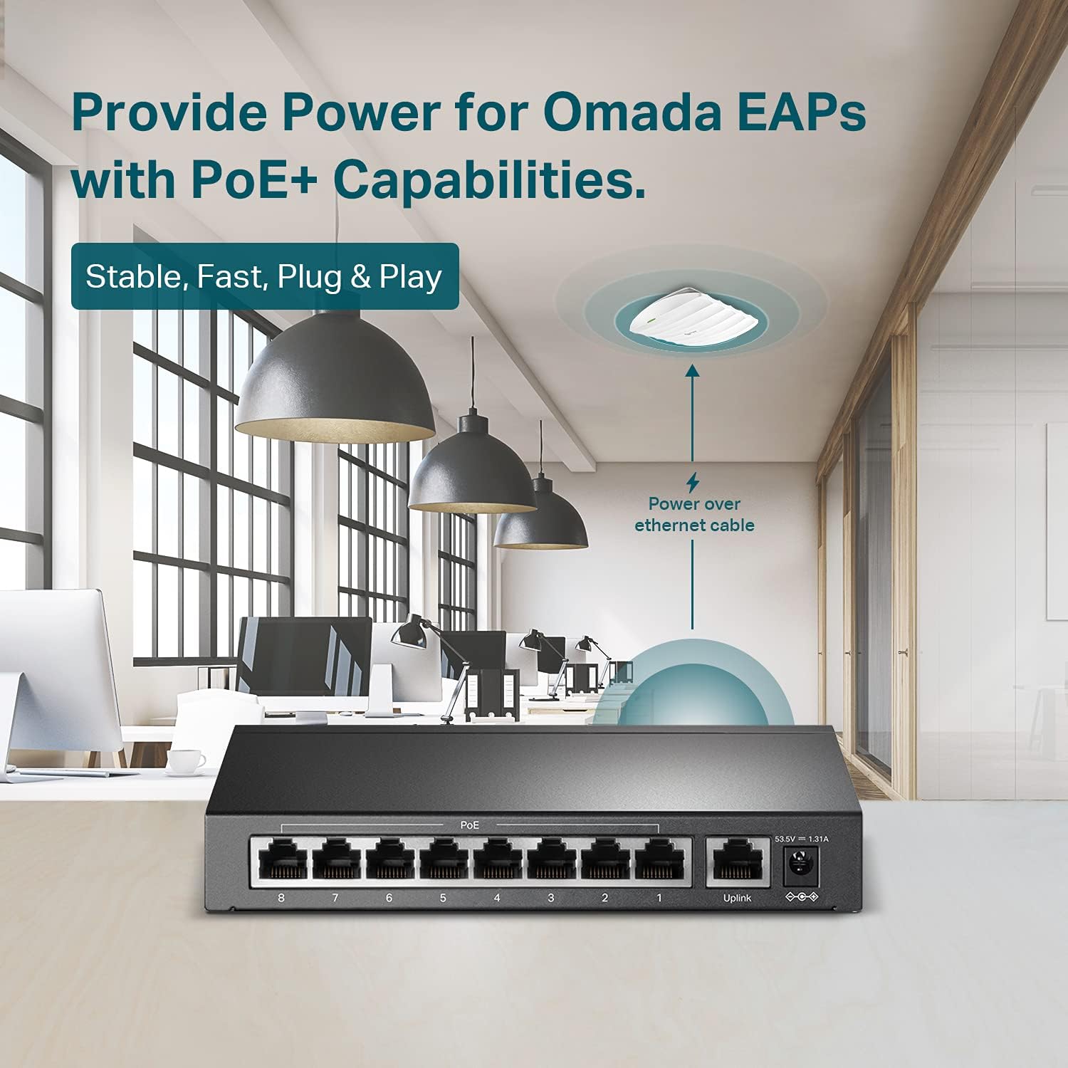 9 Port Fast Ethernet PoE Switch with 8 PoE+ Ports, 65W, Metal Housing I303