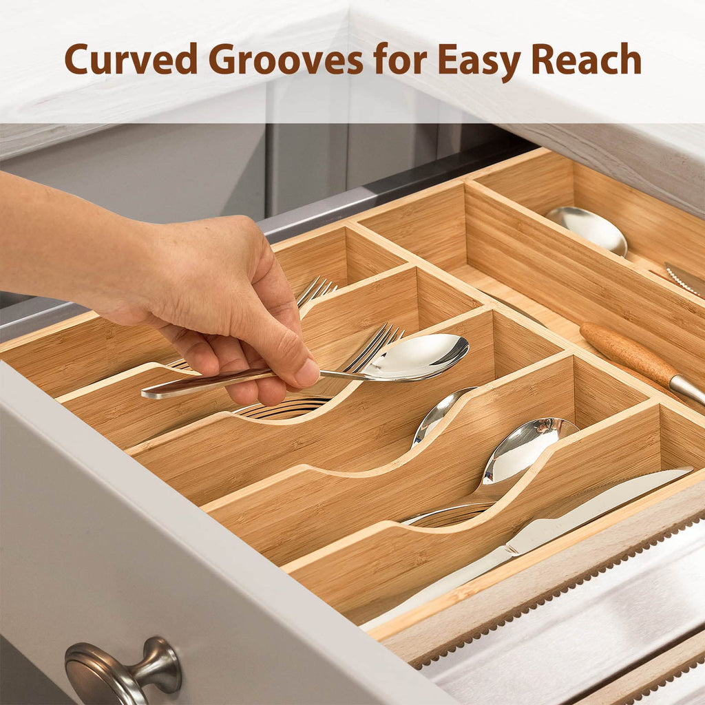 Bamboo Kitchen Organizer 7-Slot Utensil Tray for Drawers I250757