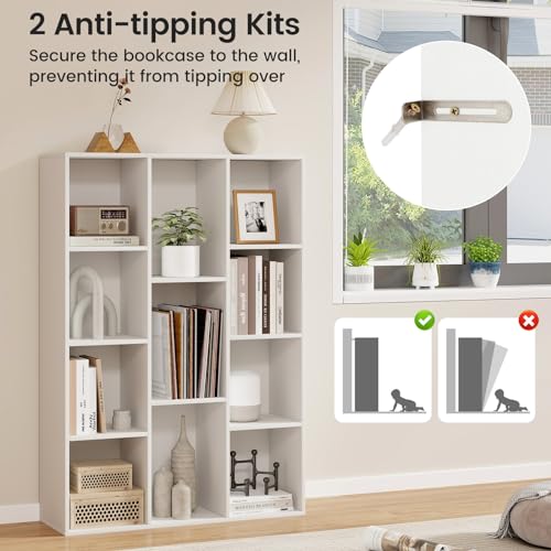 11 Cube Reversible Bookcase, Wooden Freestanding Open Bookshelf with Anti-tip Kits, White H451