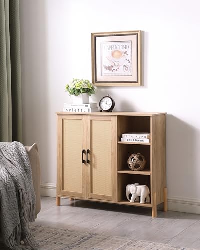 Bathroom Floor Cabinet with Rattan Doors and Adjustable Shelf I761