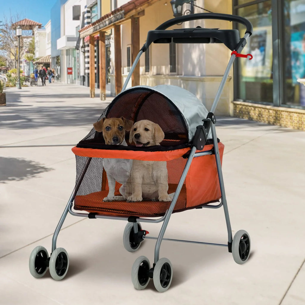 Folding Dog Stroller with 4 Wheels, Orange D5264