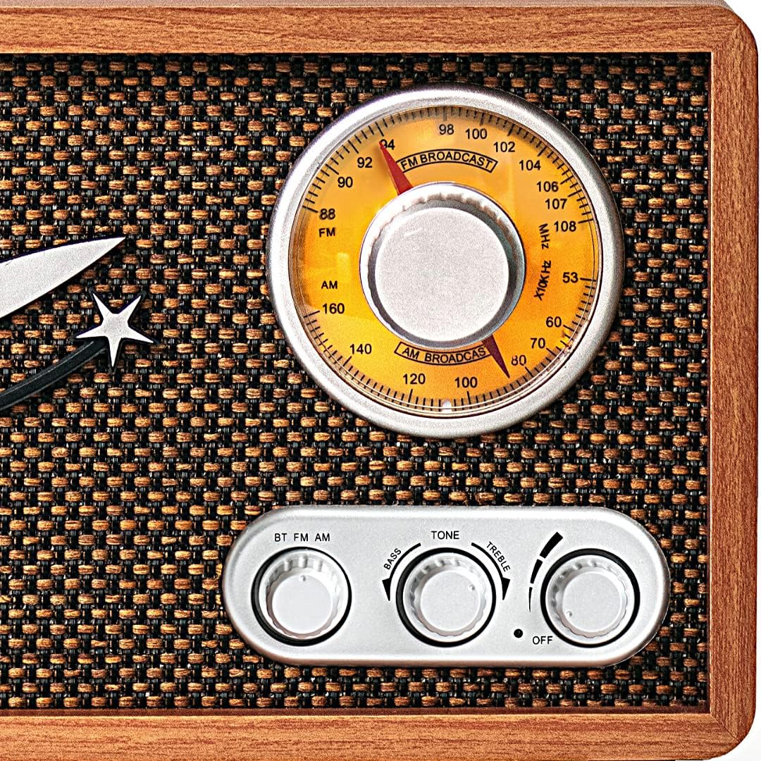 Retro Radio AM FM with Bluetooth, Vintage Wood V908