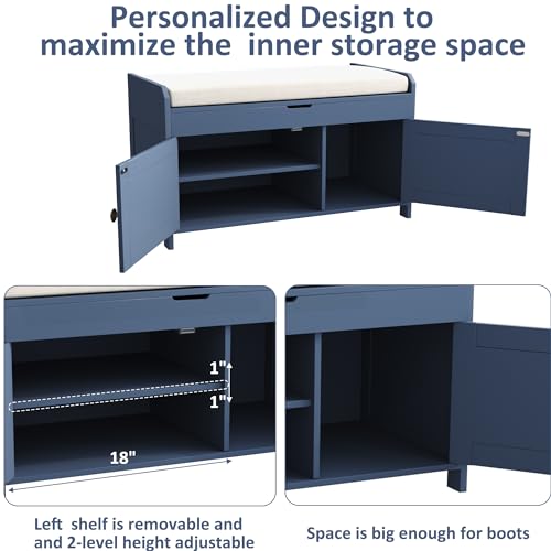 Shoe Storage Bench with Lift Top and Cushioned Seat I741