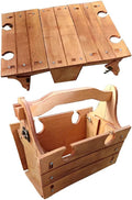 Wooden Outdoor Folding Picnic Basket Table,Portable 2-in-1 Picnic Table Convertible Storage Basket,Folding Picnic Table with Wine Glass Holder,Outdoor Wine and Champagne Picnic Table
