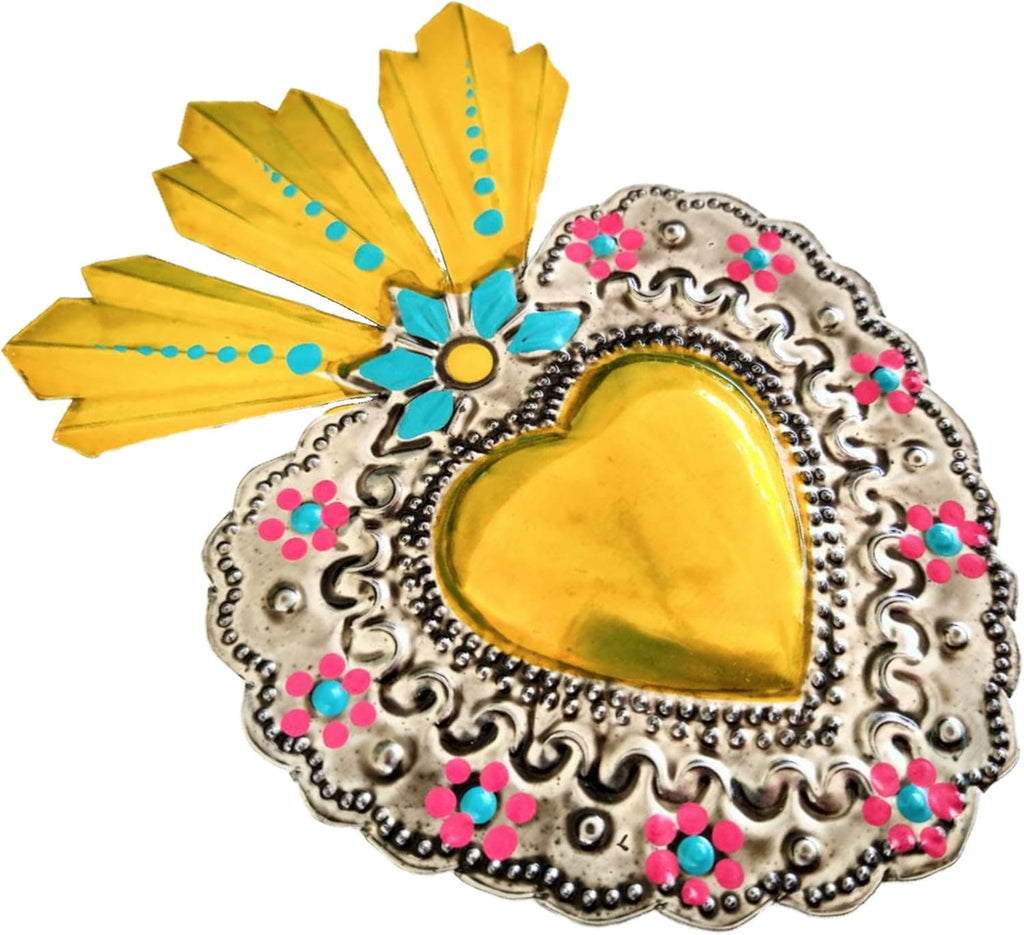 Mexican Tin Hearts 5 Pieces Wall Decor, Hand Painted Metal Charms X21969