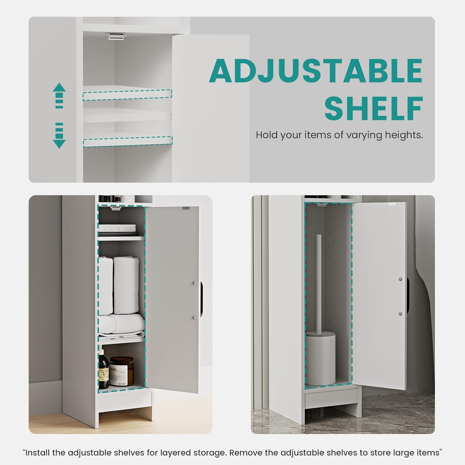 Bathroom Storage Cabinet with Door and Adjustable Shelves L8916