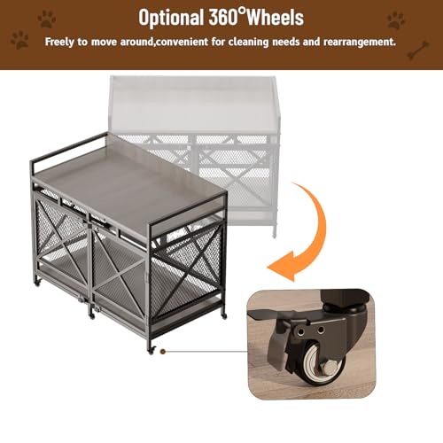 Large Dog Crate Furniture 48 Inch Wooden Kennel Indoor with Wheels O6035
