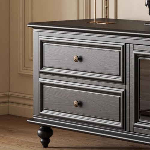 TV Stand Solid Wood Black Retro Floor-Standing Cabinet O44110