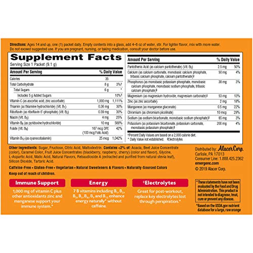 Dietary Supplement Fizzy Drink Mix with Vitamin C, Raspberry Flavor, 30 Count S888