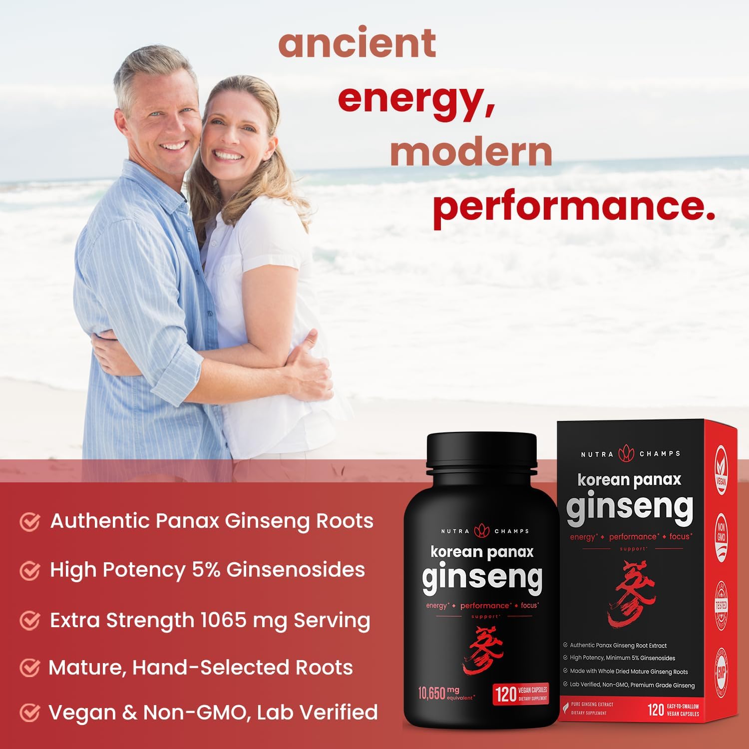 Korean Red Panax Ginseng Capsules for Energy and Immune Support F489623
