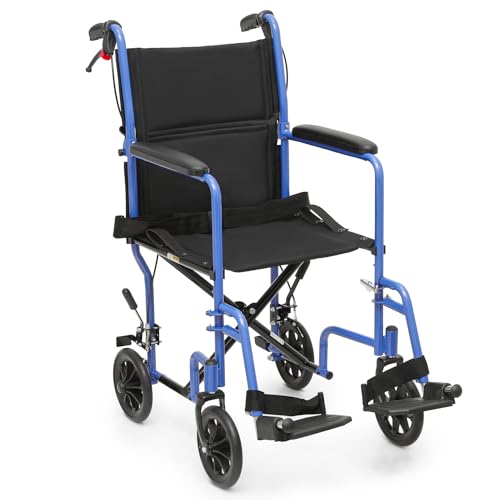 monicare Lightweight Wheelchair for Adults, with Locking Hand Brakes, 8 Inch Rear Wheels and Back Folds Down User-Friendly Transport Compact 16 Inch Seat Wheel Chair, 250 lbs Weight Capacity, Red
