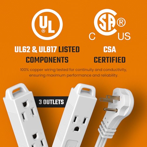 3-Outlet Flat Extension Cord 30 Ft Indoor Use, 2 Pack G7767