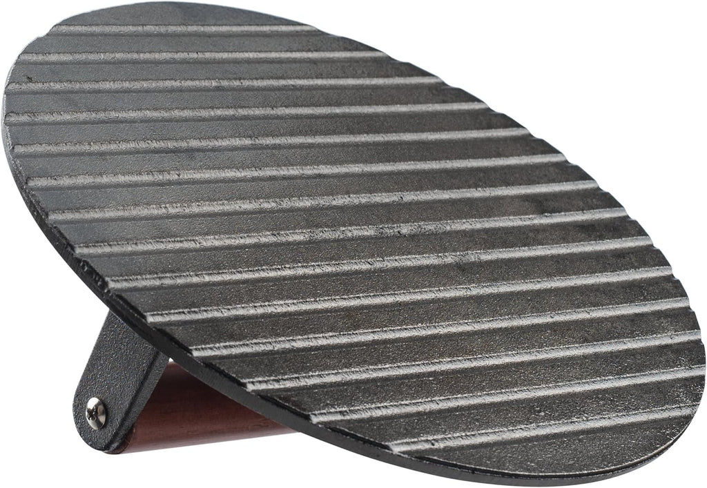 Cast Iron Grill Press with Wood Handle, 8.5-Inch Round V600602