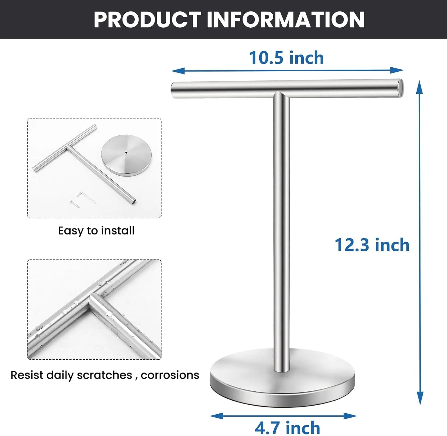 T-Shape Bath Hand Towel Holder Stand, Stainless Steel, Matte Black J343