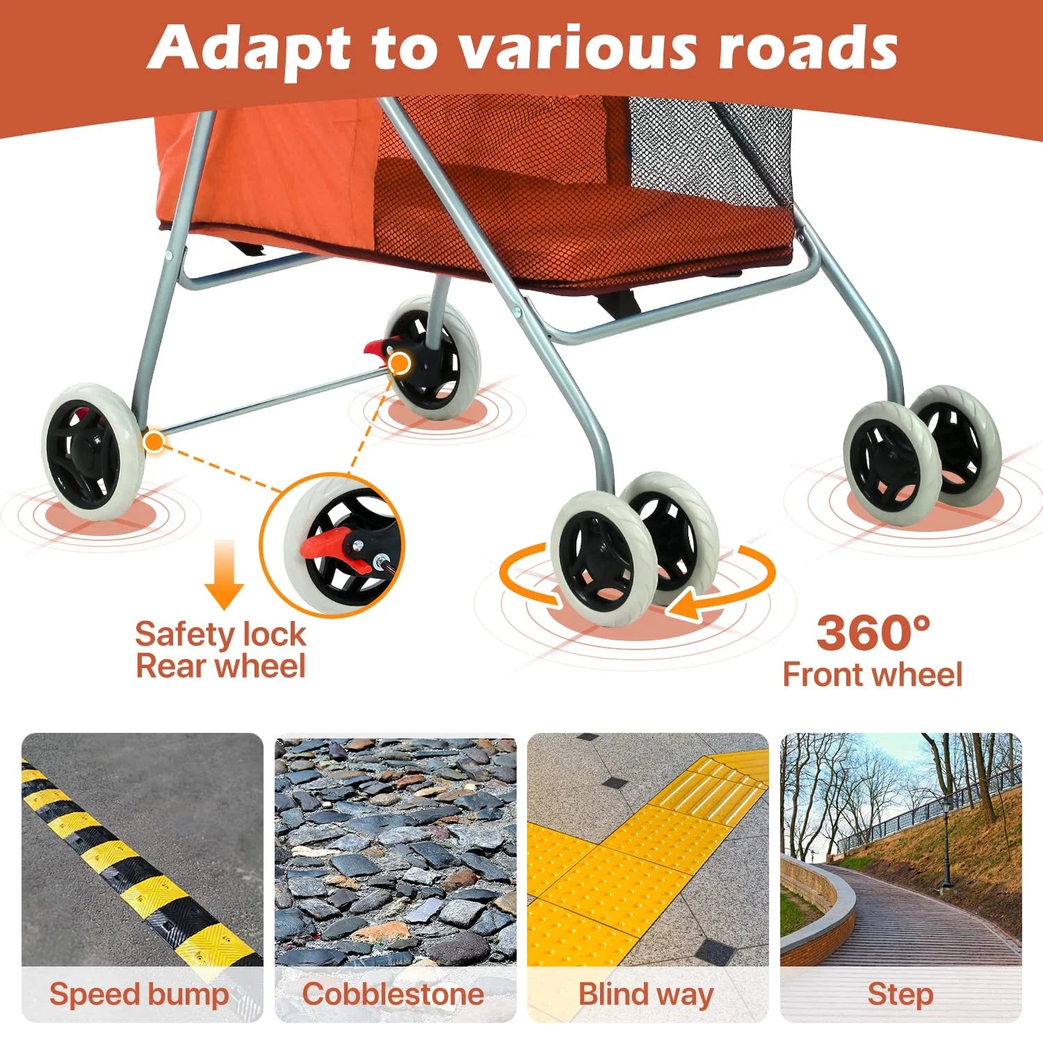 Folding Dog Stroller with 4 Wheels, Orange D5264