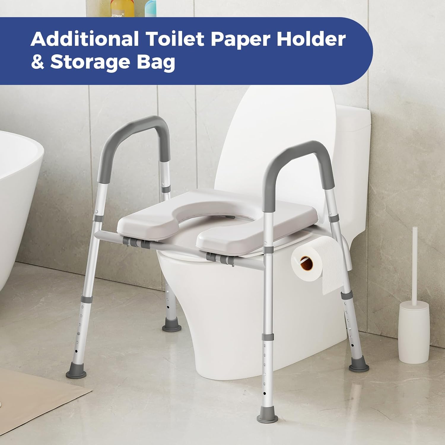 Raised Toilet Seat with Handles, Adjustable Width and Height G1749