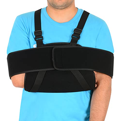 supregear Arm Sling Shoulder Immobilizer, Adjustable Shoulder Support Ergonomic Rotator Cuff Brace Comfortable Breathable Day Night Arm Swathe Shoulder Support Brace for Men and Women, Black