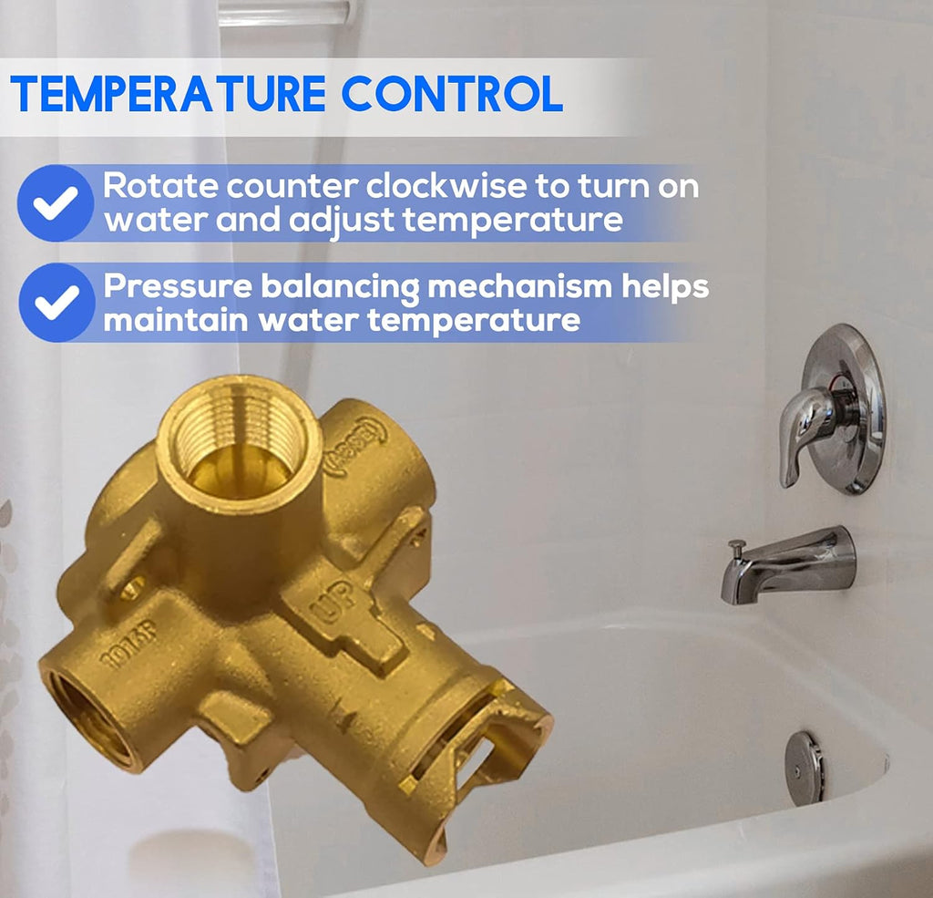 Pressure Balancing Valve, Brass Tub and Shower Valve, 1/2 Inch IPS with Cartridge A5997