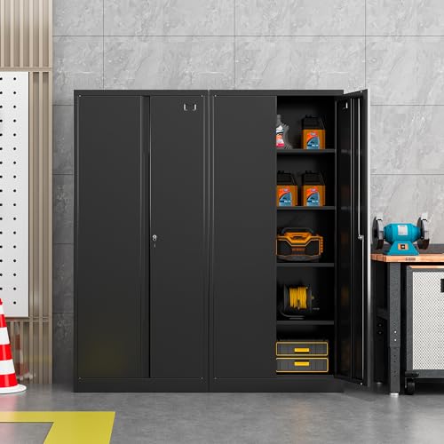 Metal Storage Cabinet with 2 Doors and 4 Adjustable Shelves, 71 Inch K70535