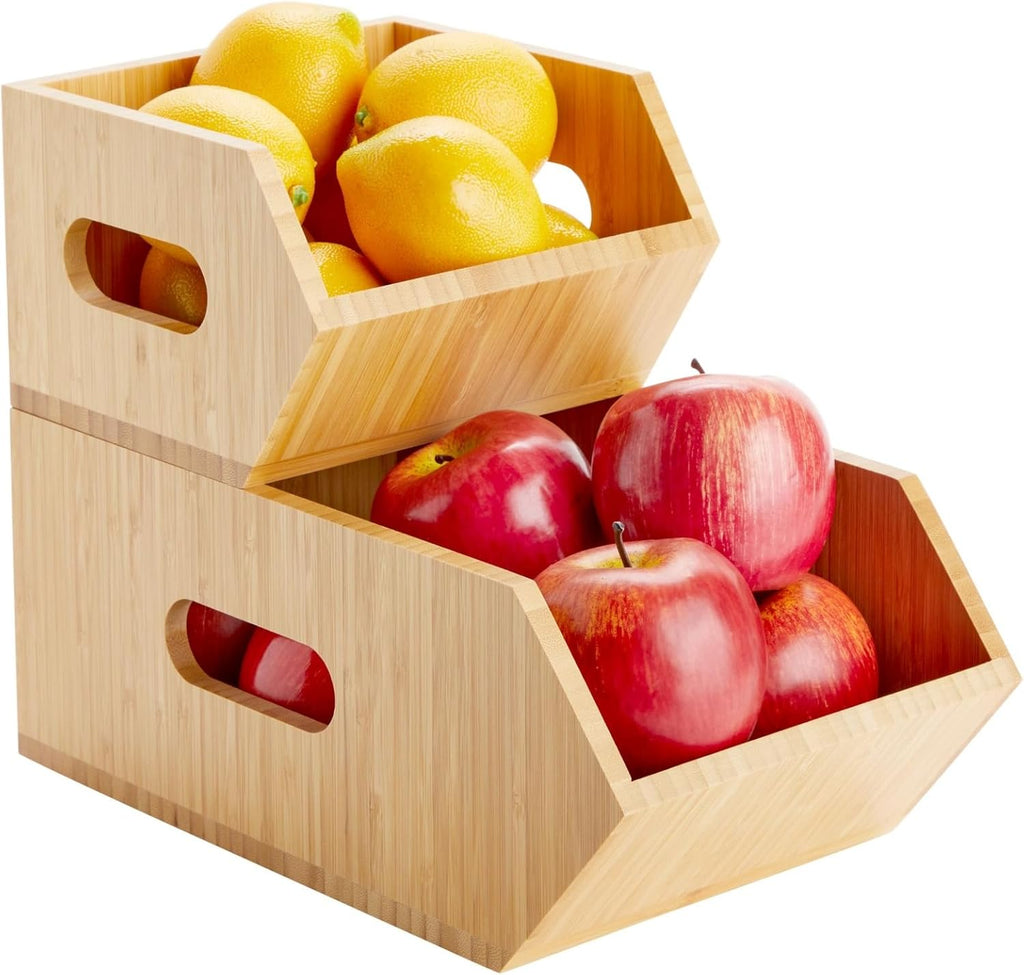2 Pack Stackable Bamboo Storage Bins for Kitchen Pantry P726