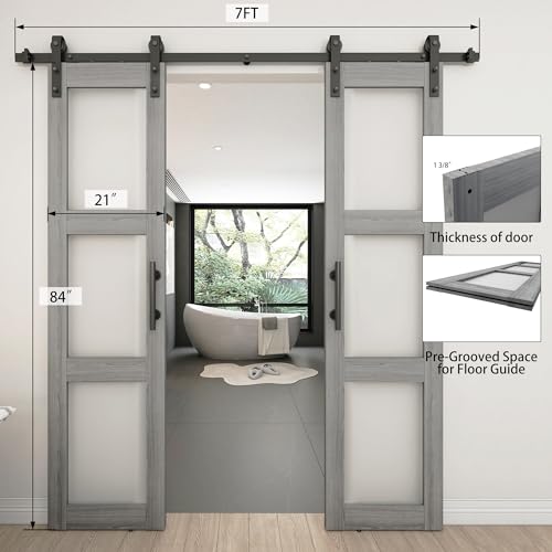 Double Glass Barn Door with Frosted Glass and Sliding Hardware Kit O861