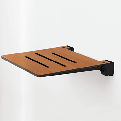 Folding Wall Mount Shower Bench Seat, Rustic Teak Seat with Silver Frame K80649