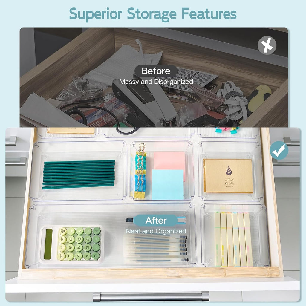 Large Clear Plastic Drawer Organizer Trays, Non-Slip Storage Bins F837049