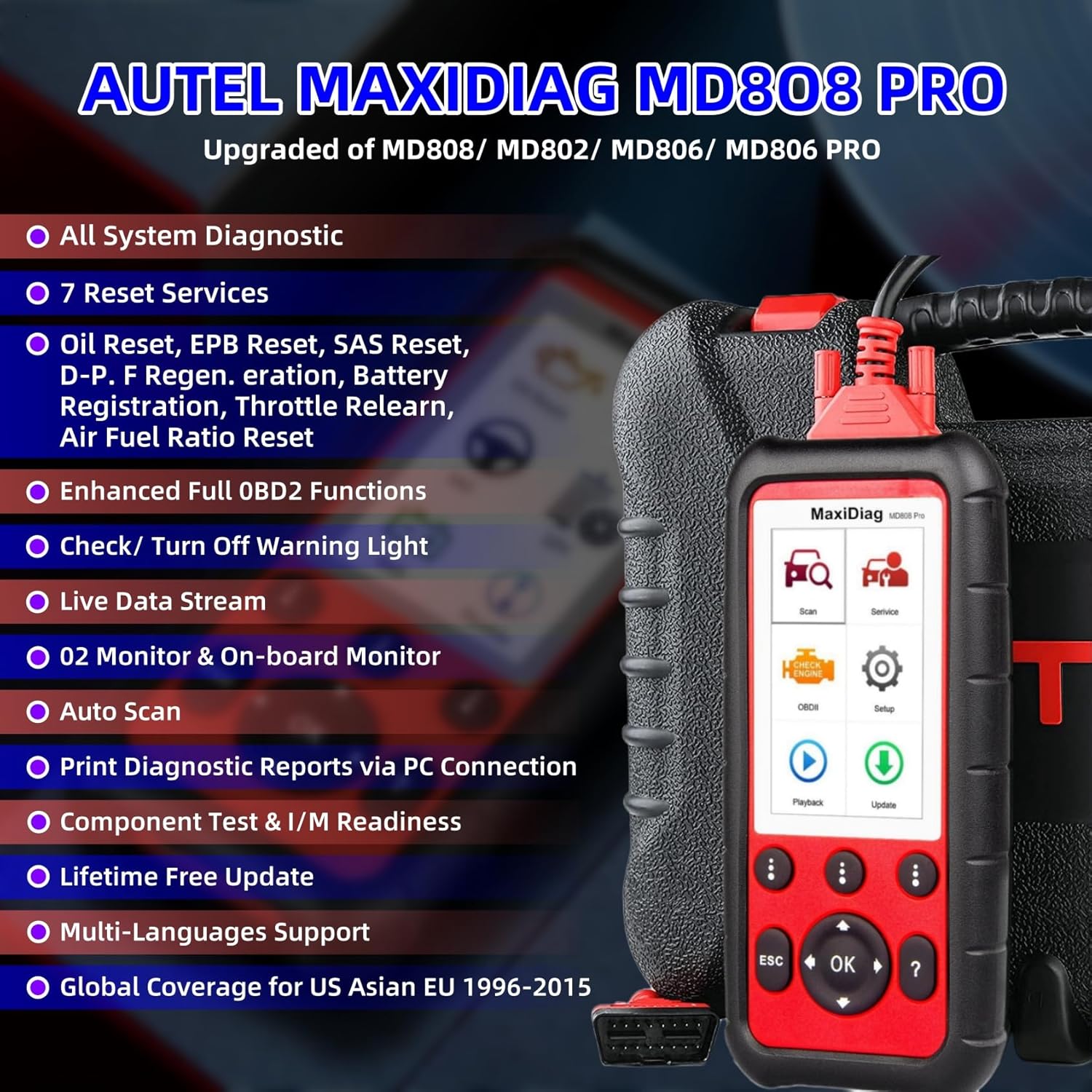 OBD2 Scanner All System Diagnostic Tool with 7 Reset Services S49138