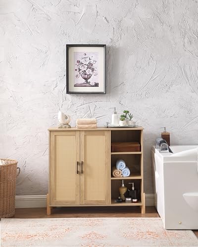 Bathroom Floor Cabinet with Rattan Doors and Adjustable Shelf I761