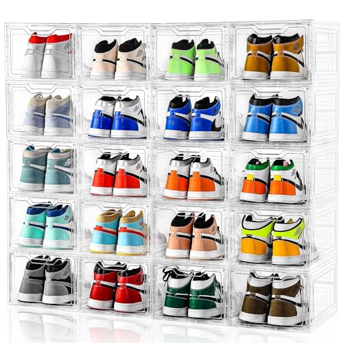 Clear Shoe Storage Organizer with Magnetic Door, Stackable Plastic Boxes X45829
