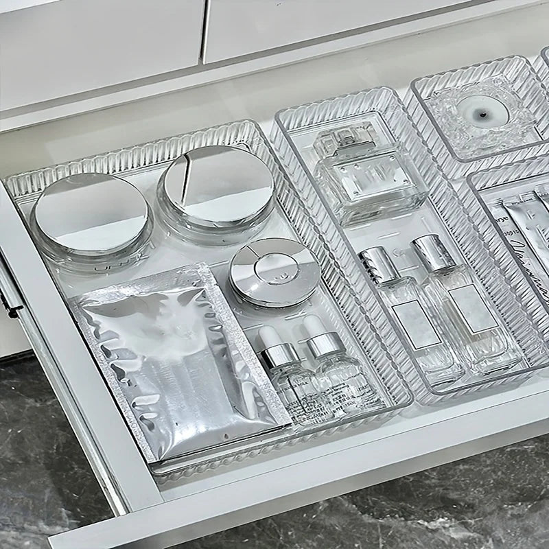 Clear Drawer Organizers Set, Plastic Storage Bins for Makeup, Bathroom and Kitchen K755500