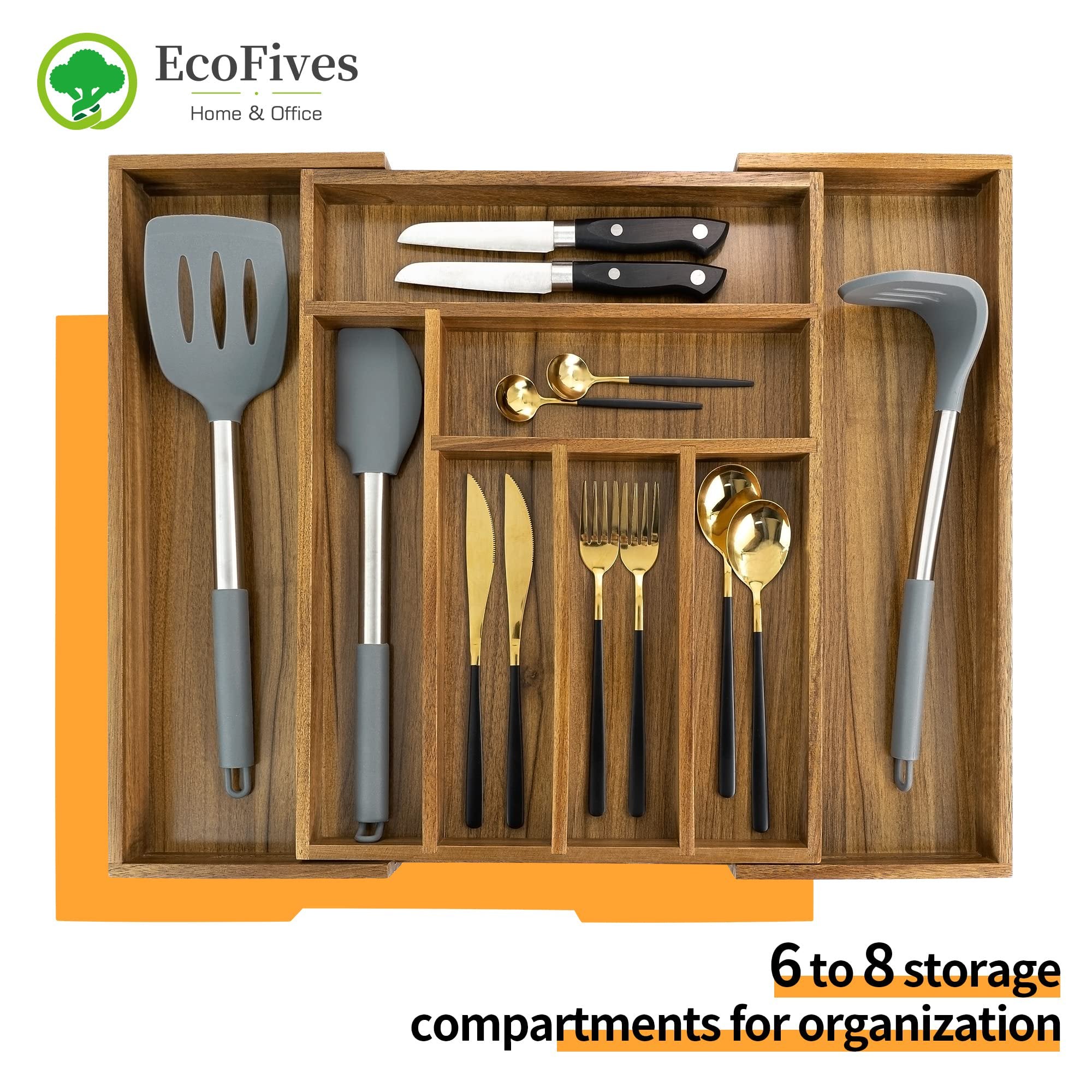 Cutlery Tray Organizer, Adjustable Kitchen Drawer Divider, 8 Compartment Utensil Holder N3759