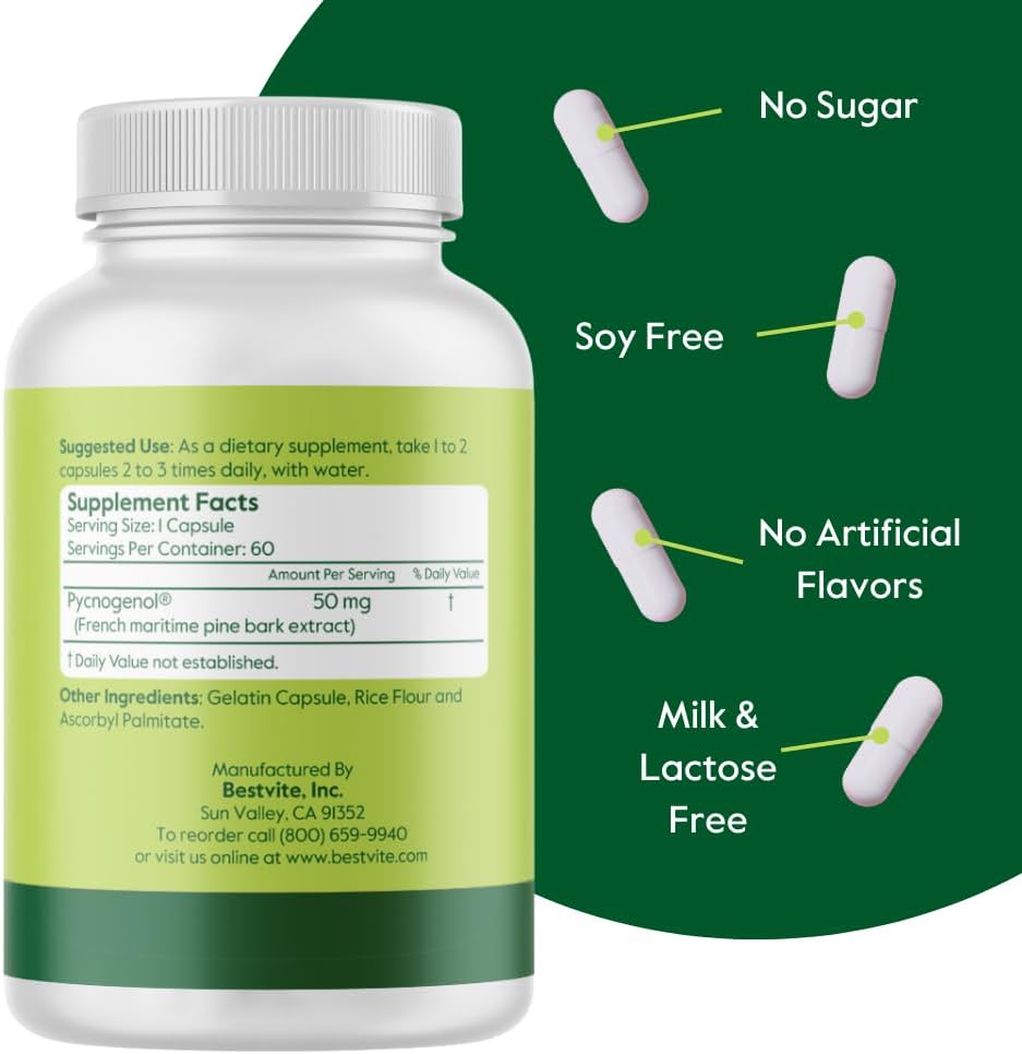 Pycnogenol 50mg Capsules - French Maritime Pine Bark Extract F600692