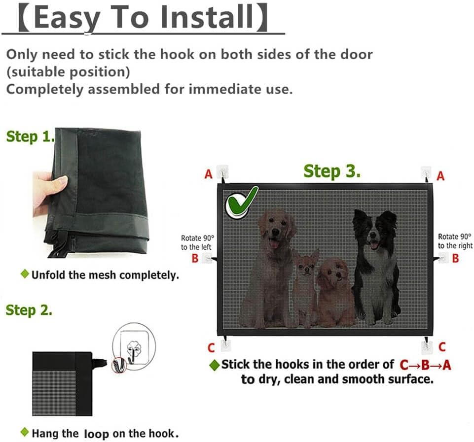 Retractable Mesh Pet Gate for Doorways, 43.3" W x 28.3" H, No Drilling, Black T155507