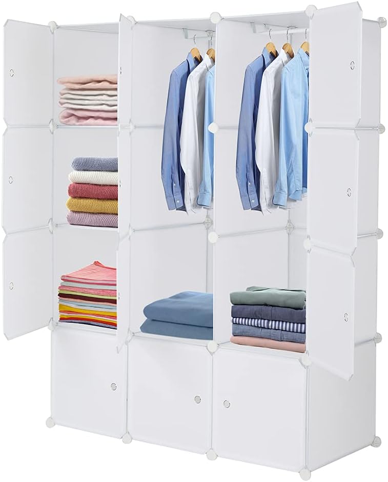 Cube Storage Organizer with Hanging Rod, Stackable Modular Shelves L61732
