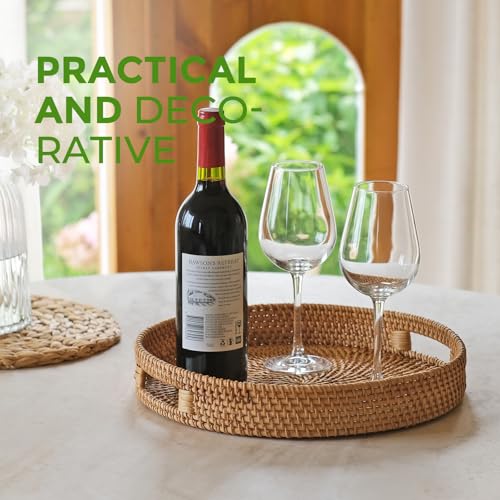 Round Serving Tray with Cut Out Handles for Home Decor A824
