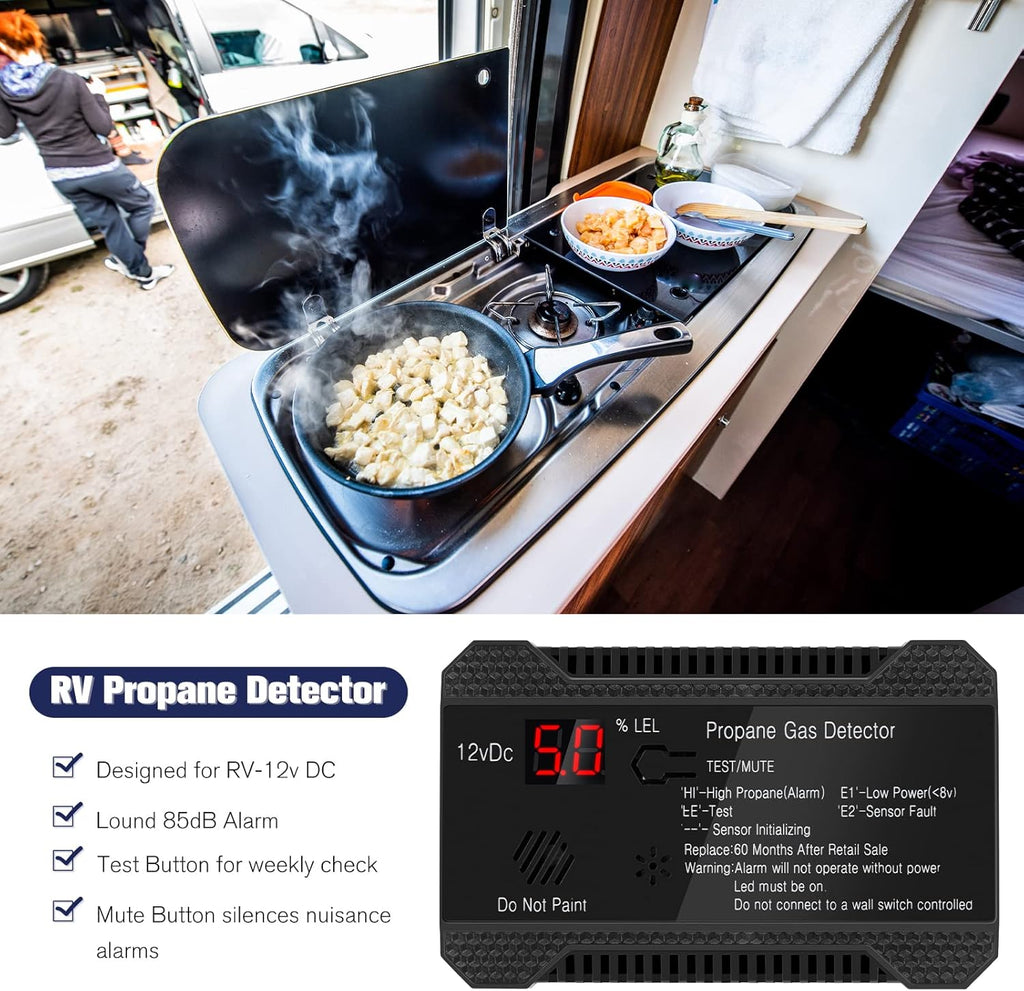 RV Propane Gas Detector, 12V High Sensitivity Alarm with LCD Display Z862