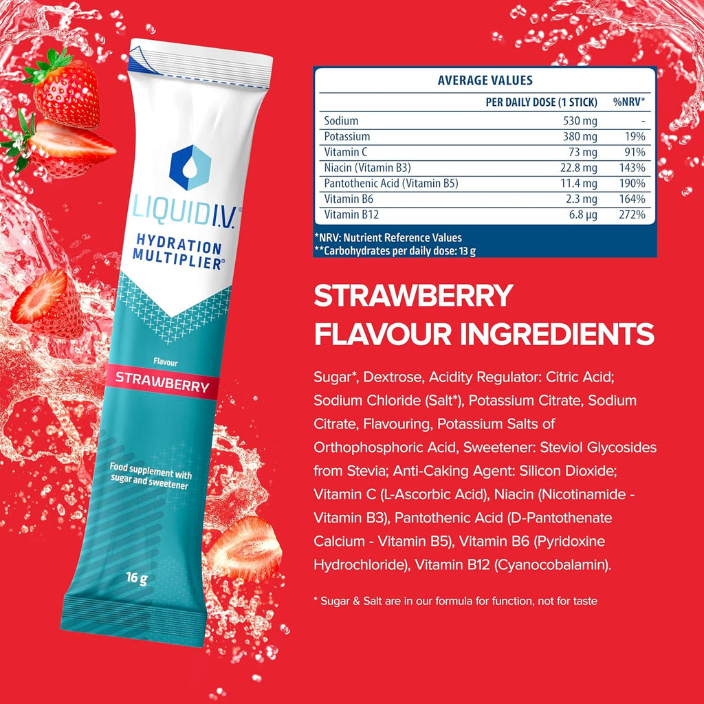 Strawberry Electrolyte Powder Mix Hydration Sachets, 15 Count X595