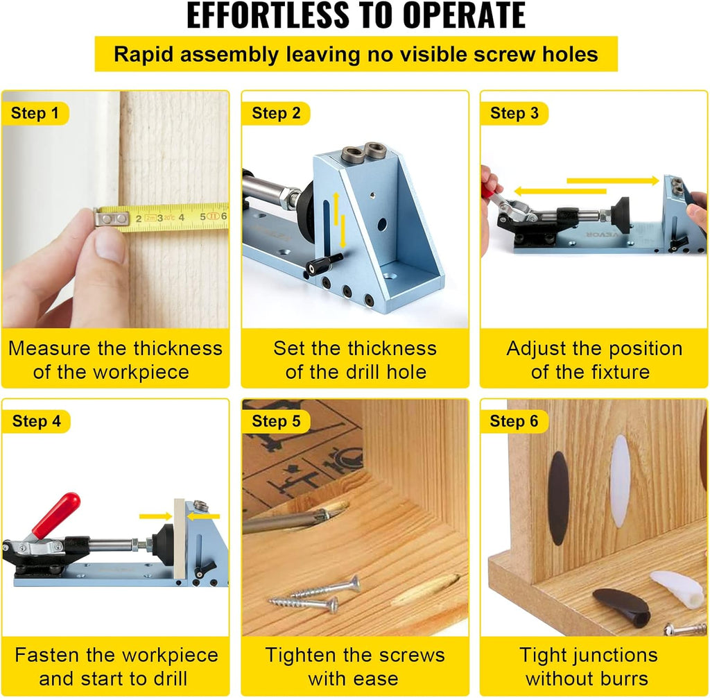 Pocket Hole Jig Kit, Adjustable Woodworking Joinery System with Aluminum Punch Locator C704981