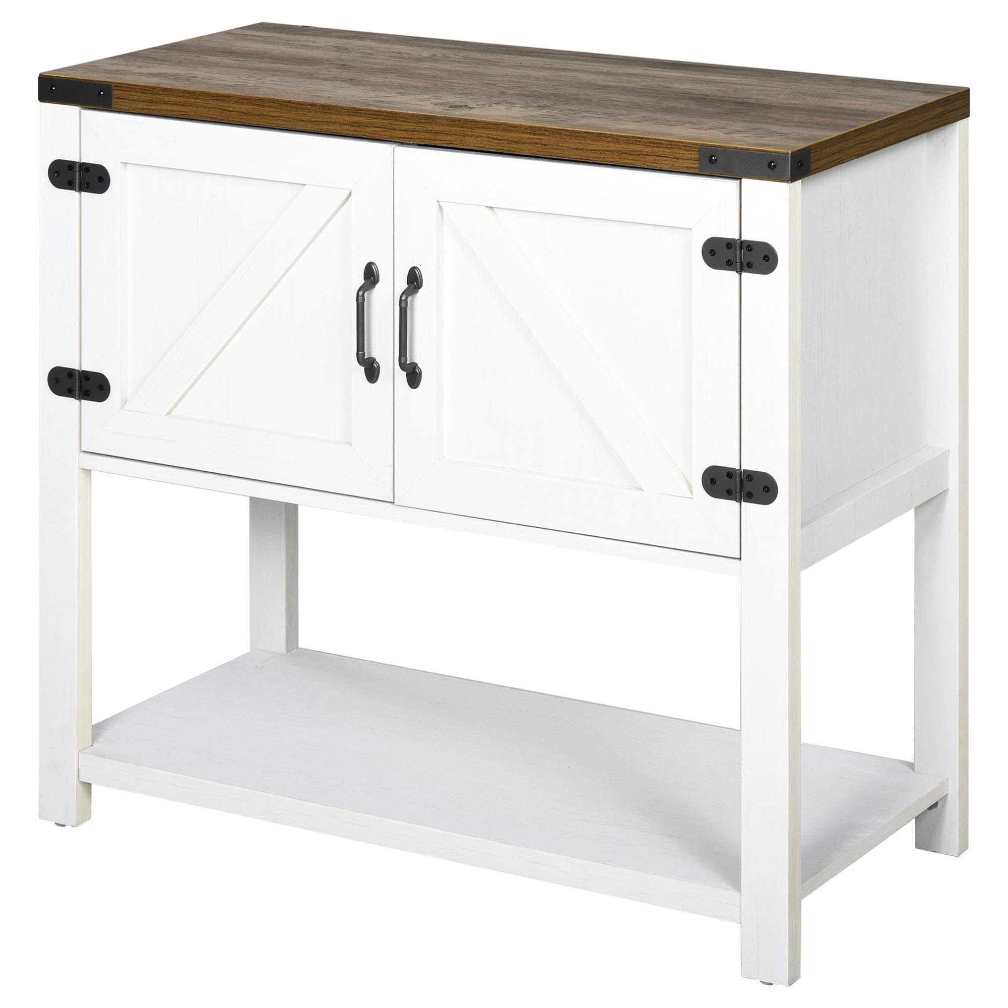 HOMCOM 2-Door Free Standing Storage Cabinet with Bottom Shelf, Kitchen Cupboard, Entryway Storage Cabinet - White