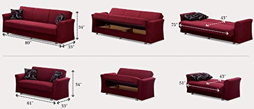 Convertible Sofa Bed with Storage and 2 Pillows, Burgundy Y203564