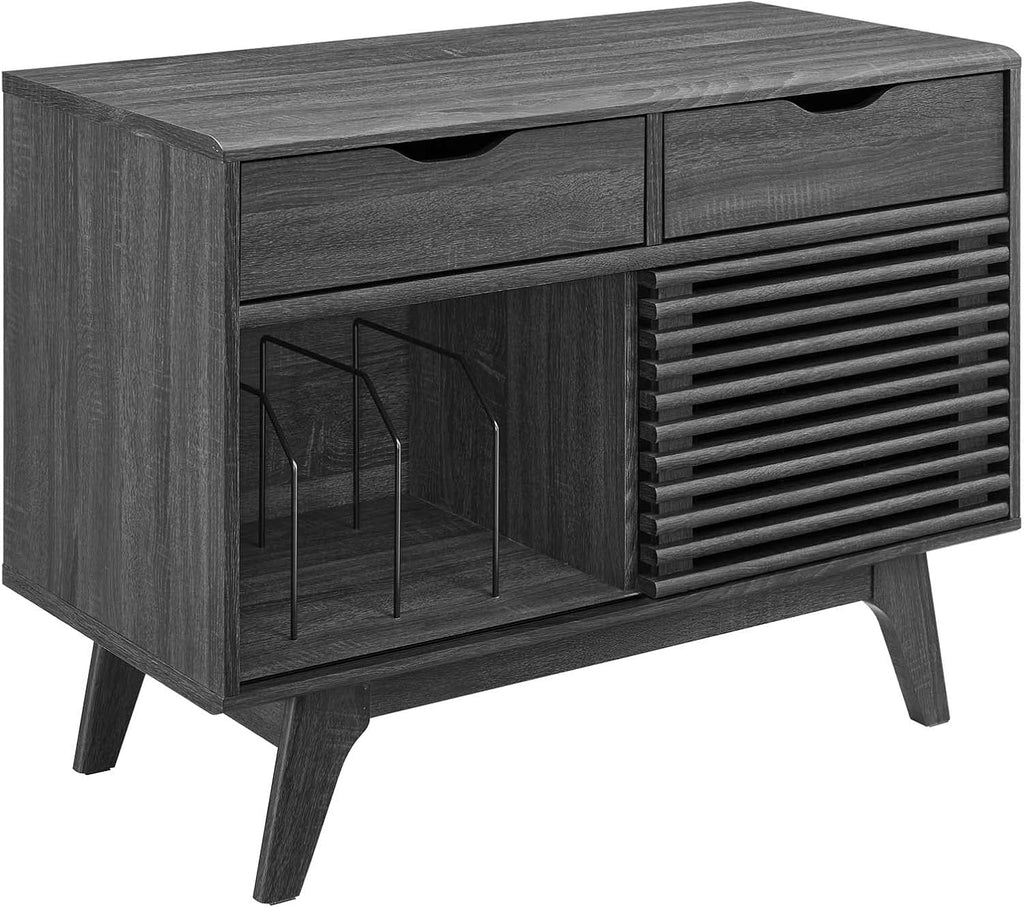 Mid-Century Modern Vinyl Record Display Stand with Drawers I427414