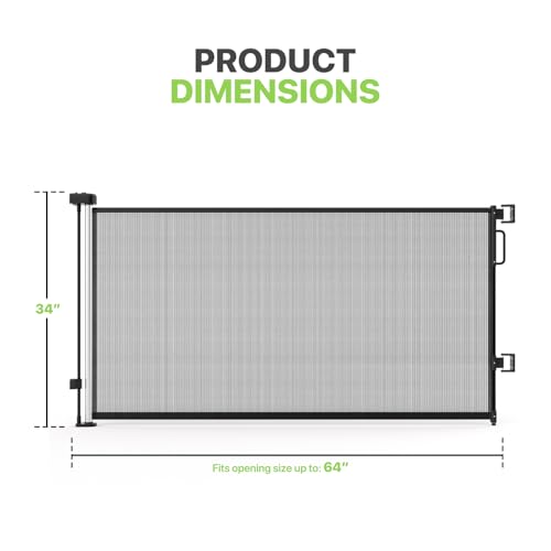 Retractable Mesh Baby Gate, Extra Wide 4-64 Inch, 34 Inch Tall, for Doorways and Stairs F94528