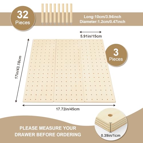 Wood Pegboard Drawer Organizer with 32 Pegs Q225