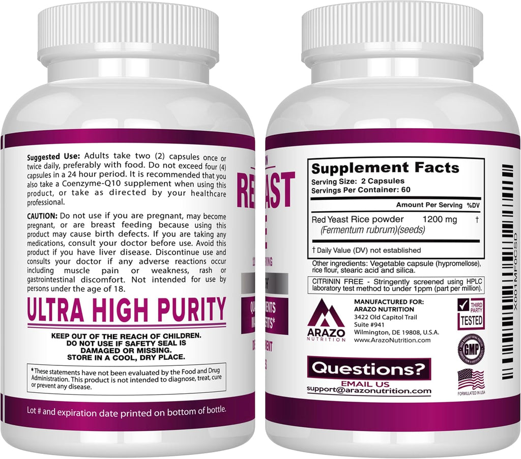 Red Yeast Rice Extract 1200 mg Supplement, 120 Capsules Z416068