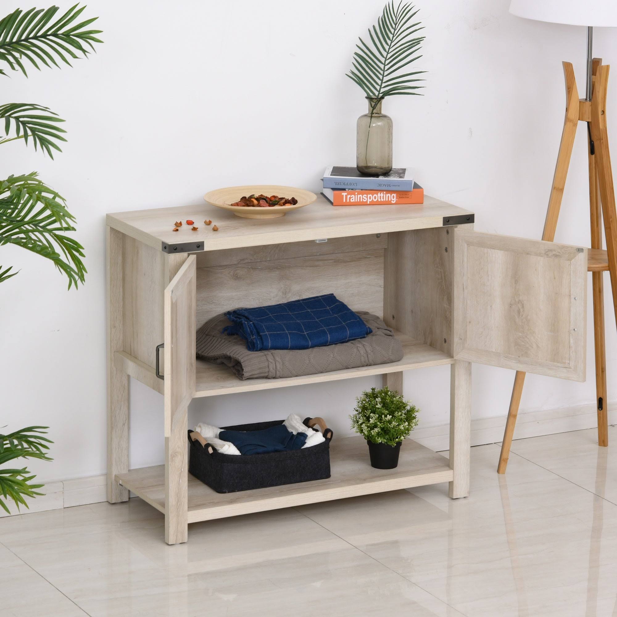 2-Door Freestanding Storage Cabinet with Bottom Shelf, White A85495